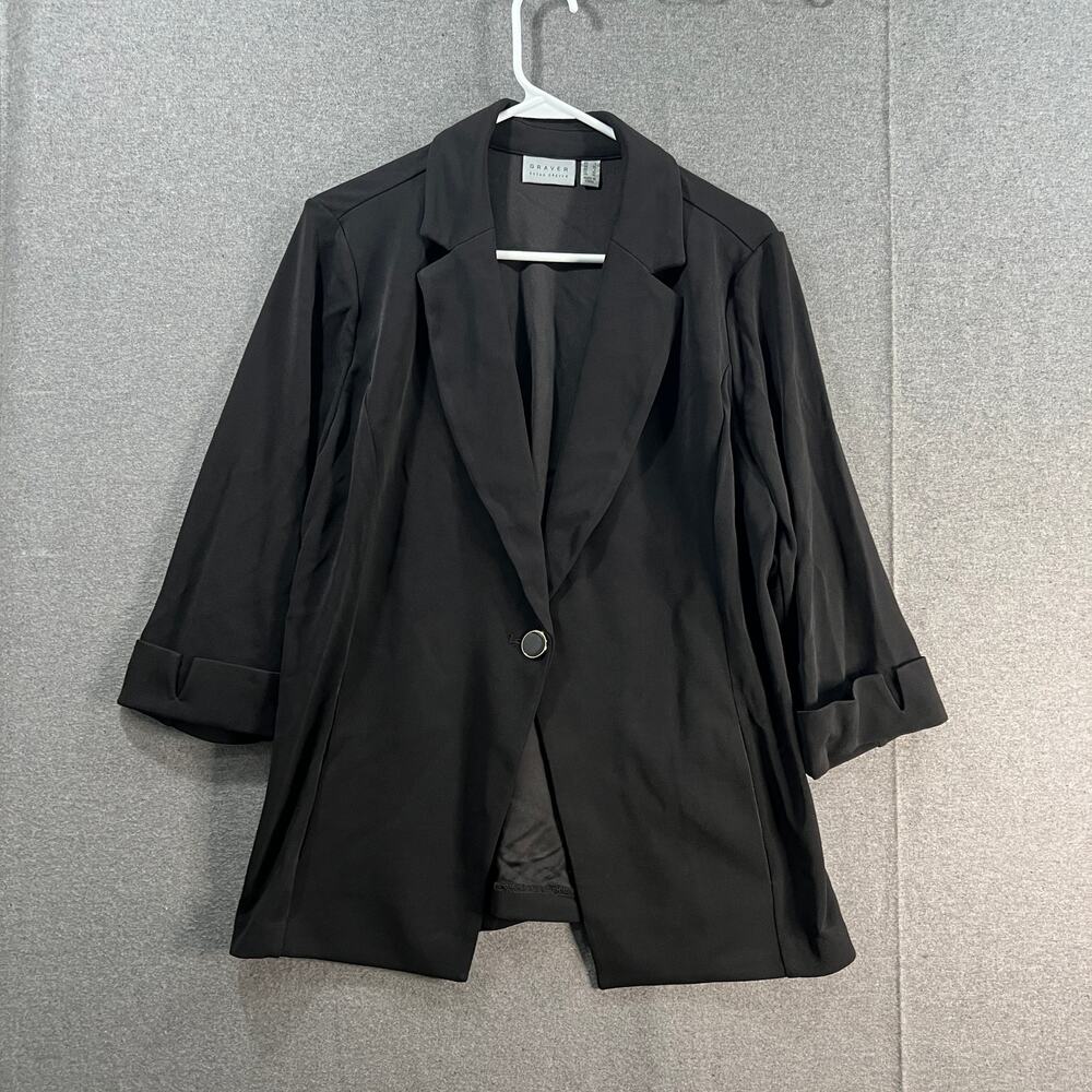 GRAVER Susan Graver LK Fusion 3/4 Sly Cutaway Hem Blazer Black Size Large